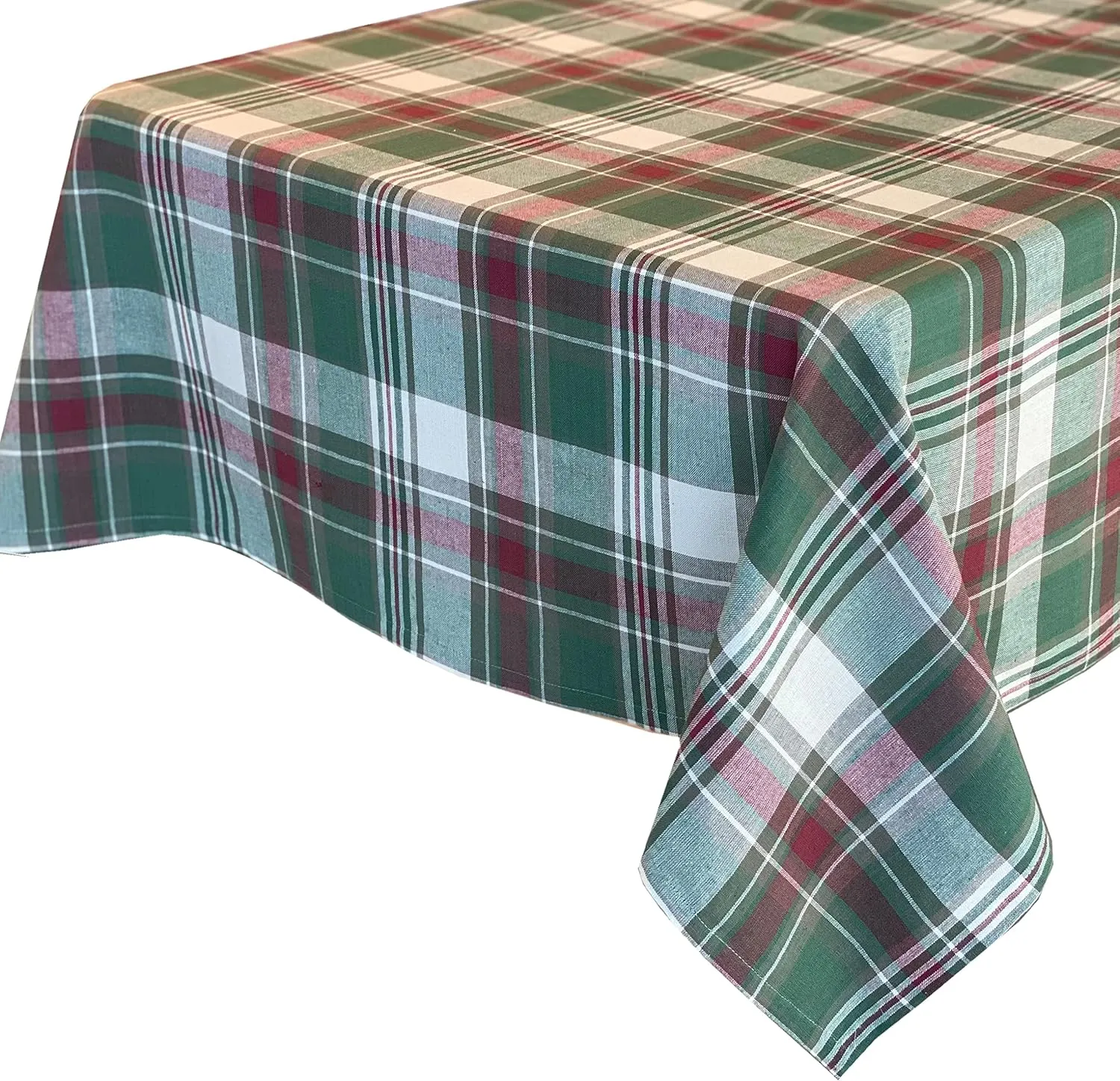 Lintex Christmas Cottage Plaid Cotton Weave Christmas Fabric Tablecloth, Country Rustic Holiday Tartan Plaid Easy Care Tablecloth, 52" x 52" Square