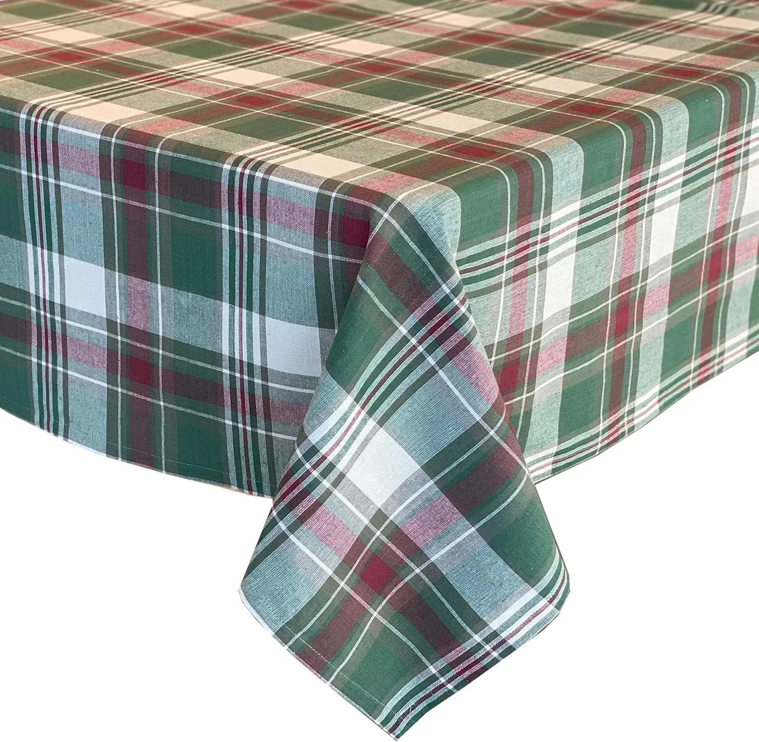 Lintex Christmas Cottage Plaid Cotton Weave Christmas Fabric Tablecloth, Country Rustic Holiday Tartan Plaid Easy Care Tablecloth, 52" x 52" Square