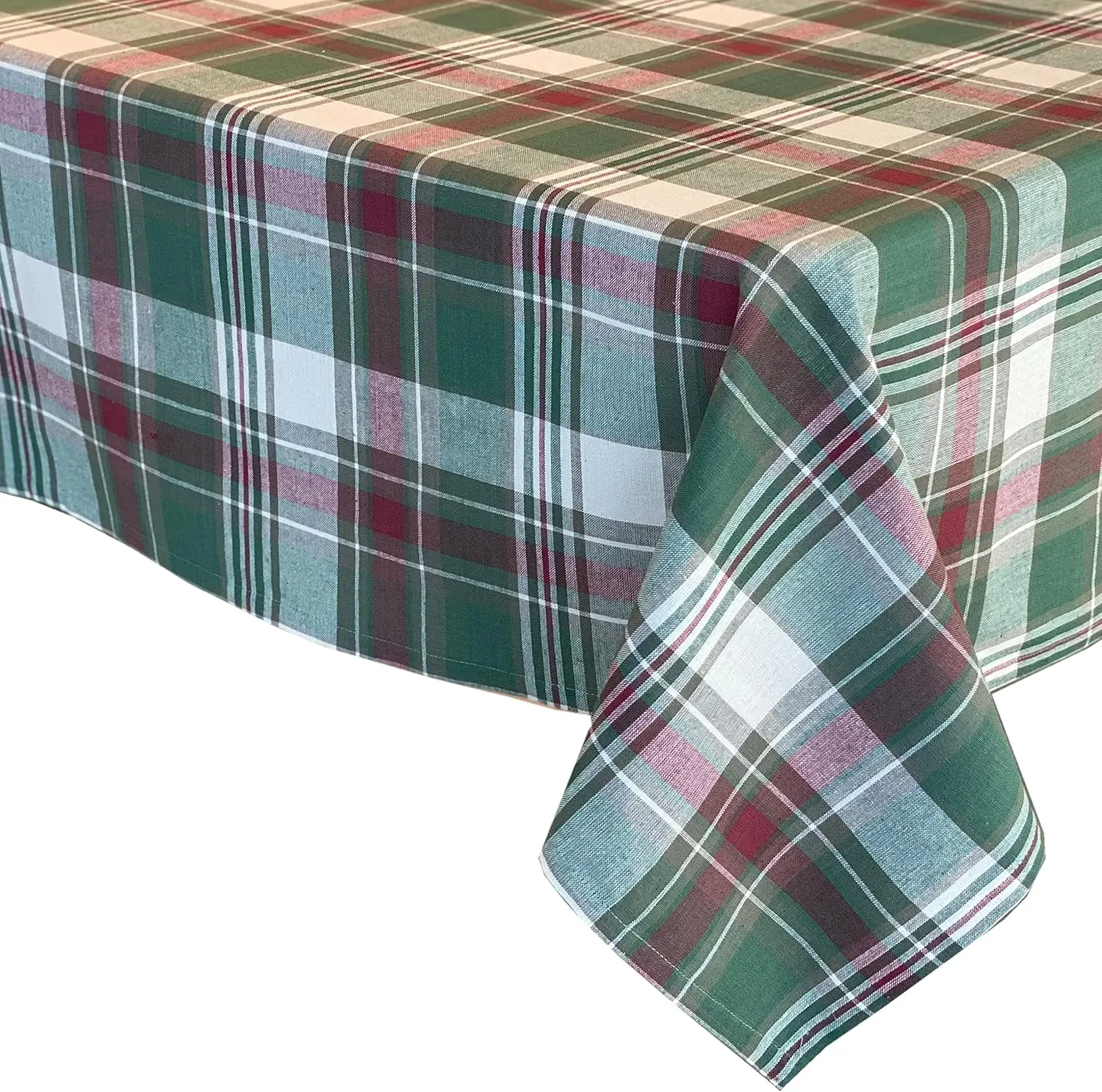 Lintex Christmas Cottage Plaid Cotton Weave Christmas Fabric Tablecloth, Country Rustic Holiday Tartan Plaid Easy Care Tablecloth, 52" x 52" Square
