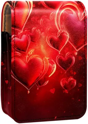 Lipstick Case,Leather Lip Gloss Lipstick Organizer with Mirror,Mini Lipstick Holder Bag,Big Red Heart