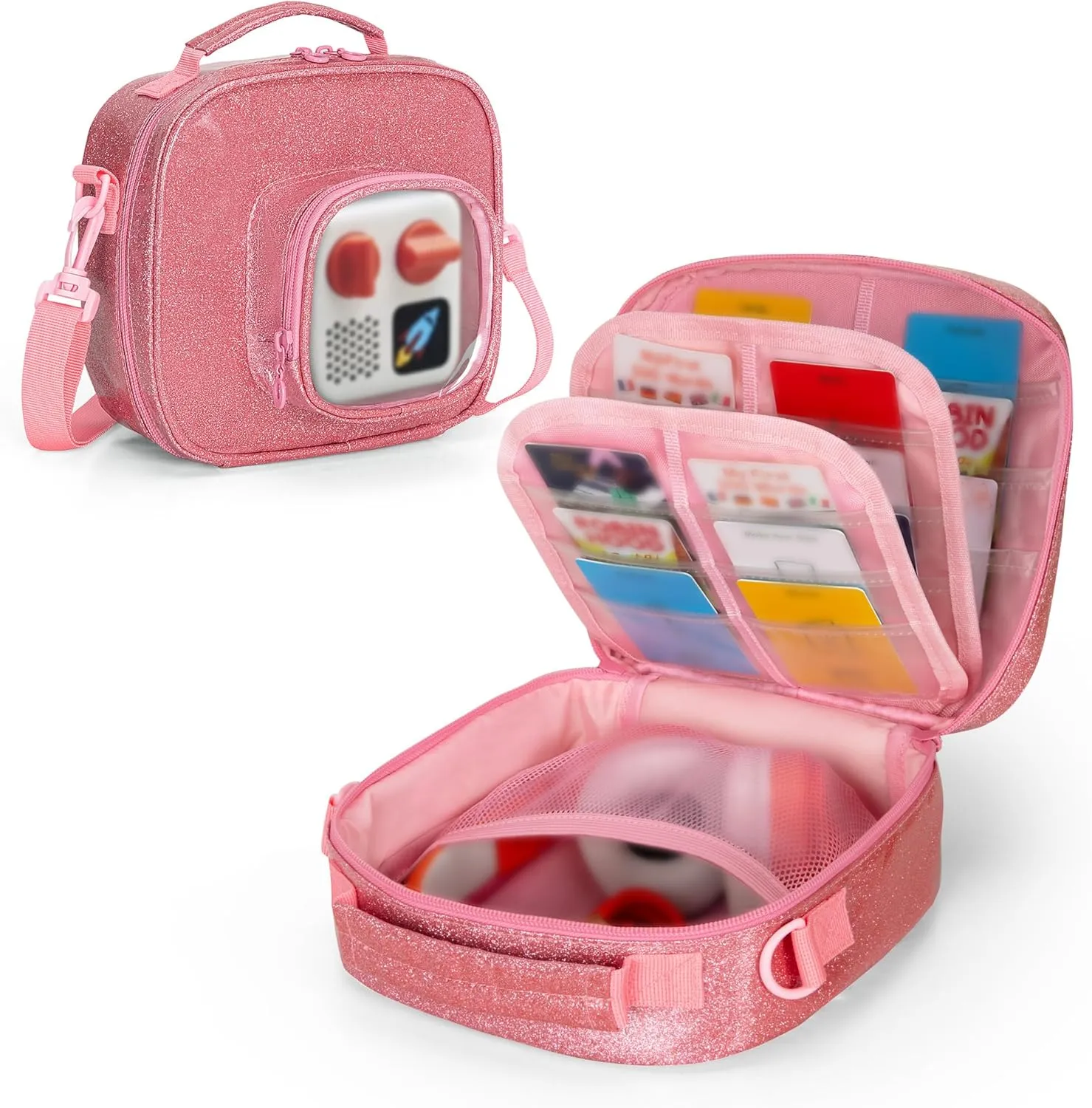 LoDrid Carrying Case Compatible with Yoto Mini (2024 Edition), Travel Storage Bag for Audio Player with Adjustable Shoulder Strap for Player Cards and Accessories, Pink, Bag Only