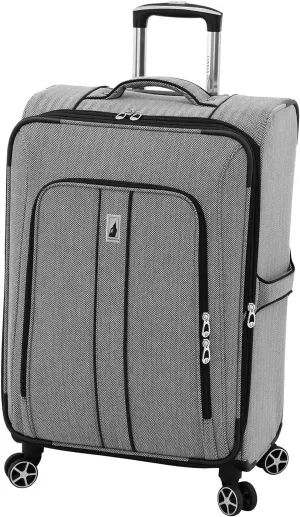 LONDON FOG Newcastle Softside Expandable Spinner Luggage, Black White Herringbone, Checked-Medium 24-Inch