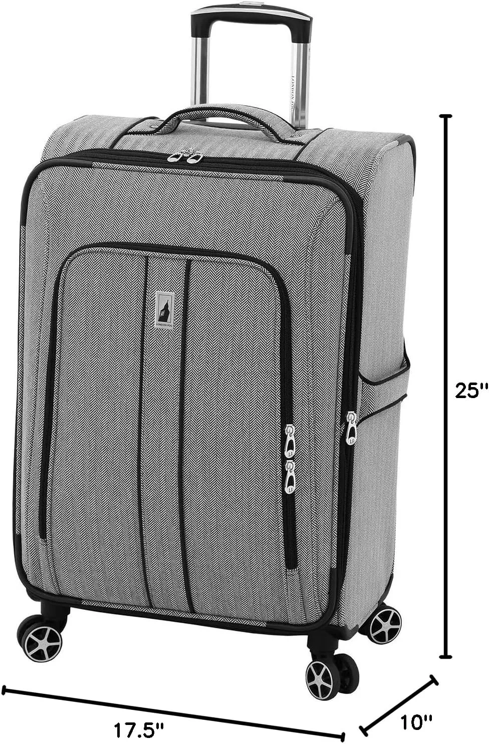 LONDON FOG Newcastle Softside Expandable Spinner Luggage, Black White Herringbone, Checked-Medium 24-Inch