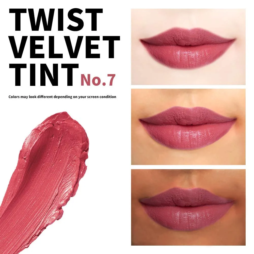 Long Lasting Lip Stain for Lips and Cheek Tint | High Pigment Color | lightweight Matte Finish | Weightless | Full Coverage | Twist Velvet Tint #7 (No.7)