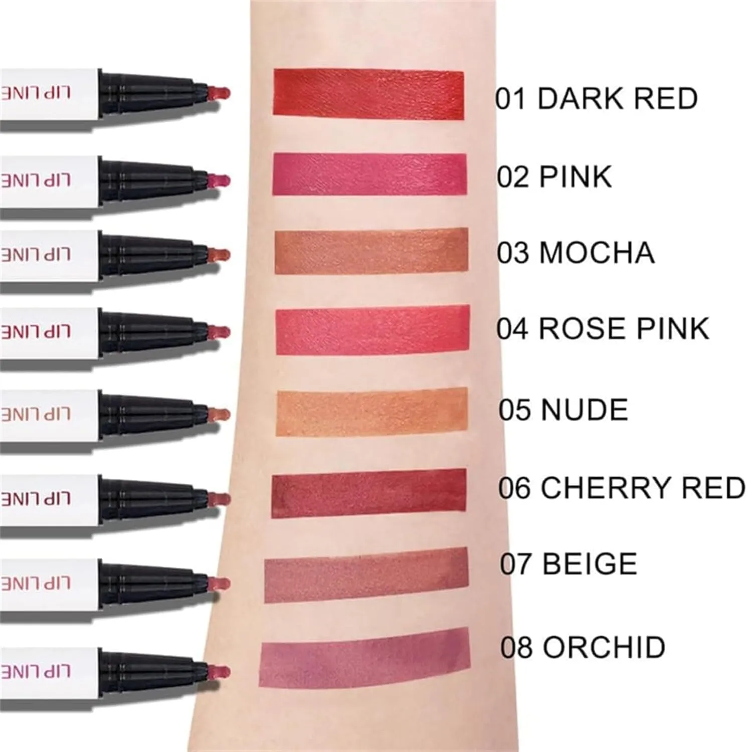 Longwear Liquid Lip Liner, Cool Story Lip Liner Liquid, Benighty Liquid Lip Liner, 2-in-1 Waterproof Long-Lasting Matte Liquid Lipstick for Women (8PCS, 0.6ml)