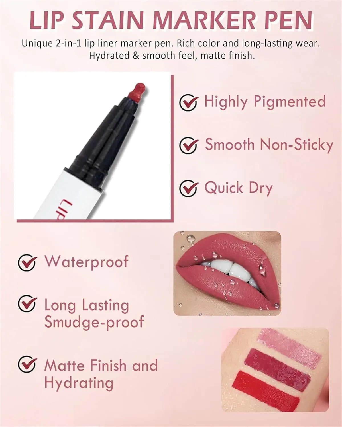 Longwear Liquid Lip Liner, Cool Story Lip Liner Liquid, Benighty Liquid Lip Liner, 2-in-1 Waterproof Long-Lasting Matte Liquid Lipstick for Women (8PCS, 0.6ml)