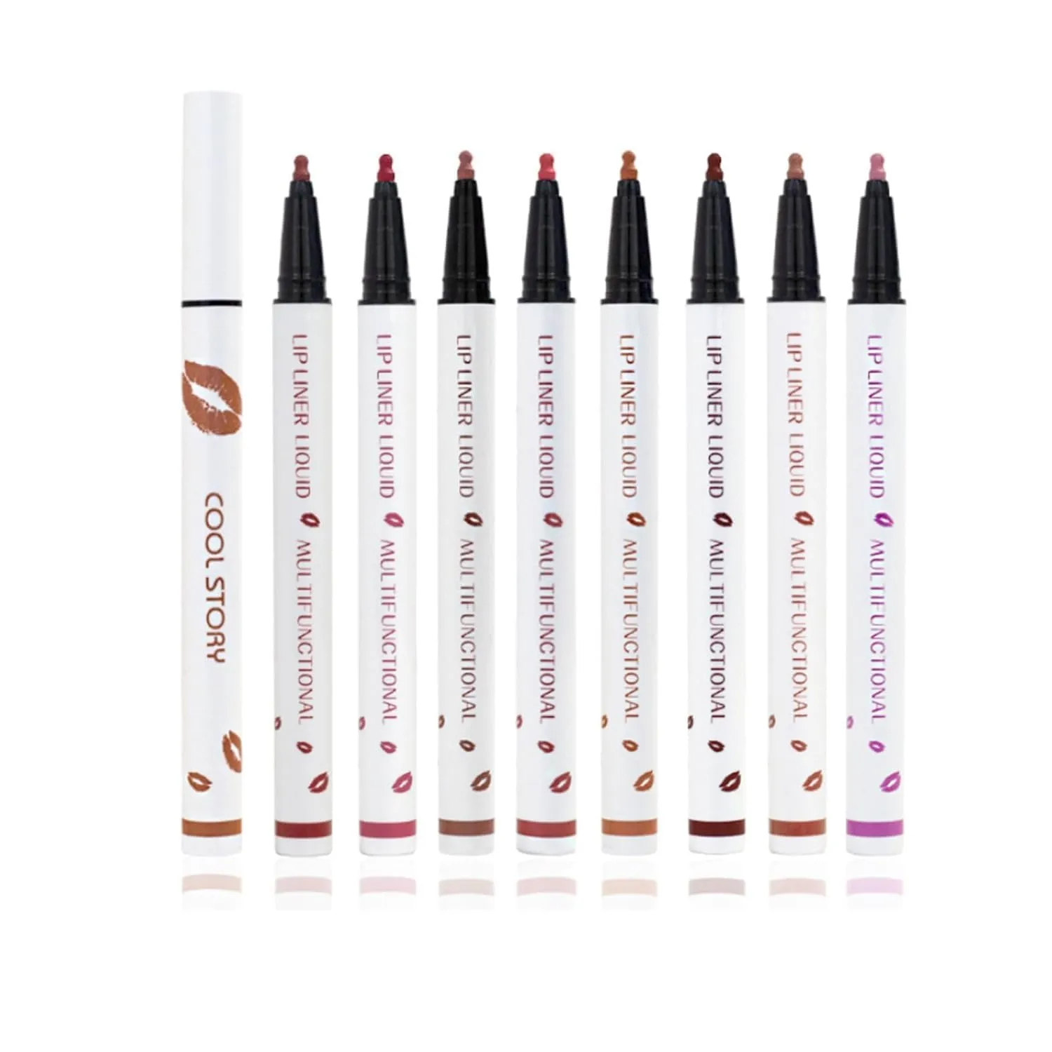 Longwear Liquid Lip Liner, Cool Story Lip Liner Liquid, Benighty Liquid Lip Liner, 2-in-1 Waterproof Long-Lasting Matte Liquid Lipstick for Women (8PCS, 0.6ml)