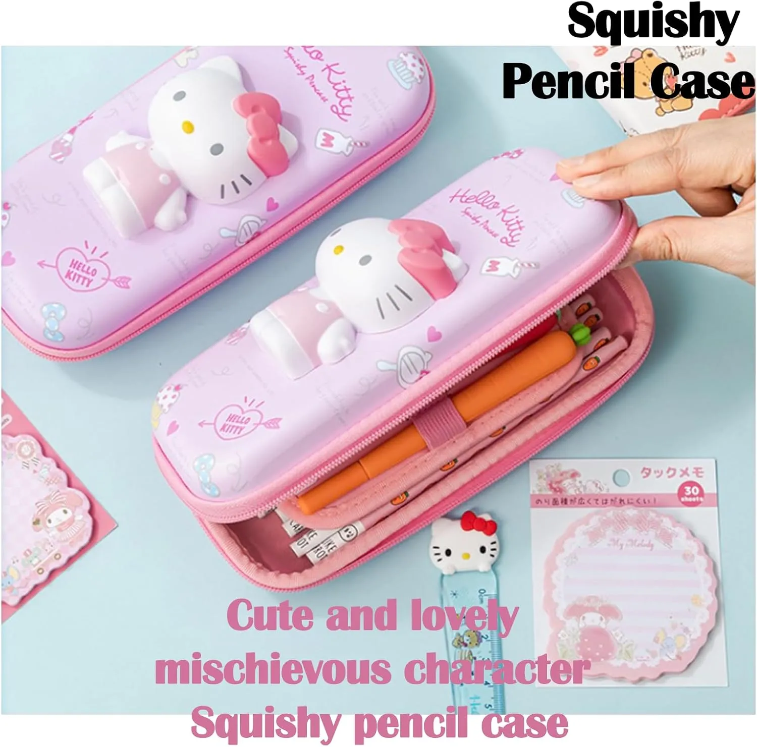 Lovely anime character pouch, travel makeup brush holder, mini bag, multipurpose pouch (Pink ribbon cat)