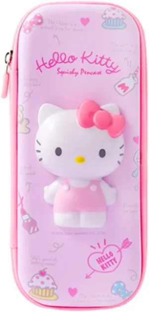 Lovely anime character pouch, travel makeup brush holder, mini bag, multipurpose pouch (Pink ribbon cat)