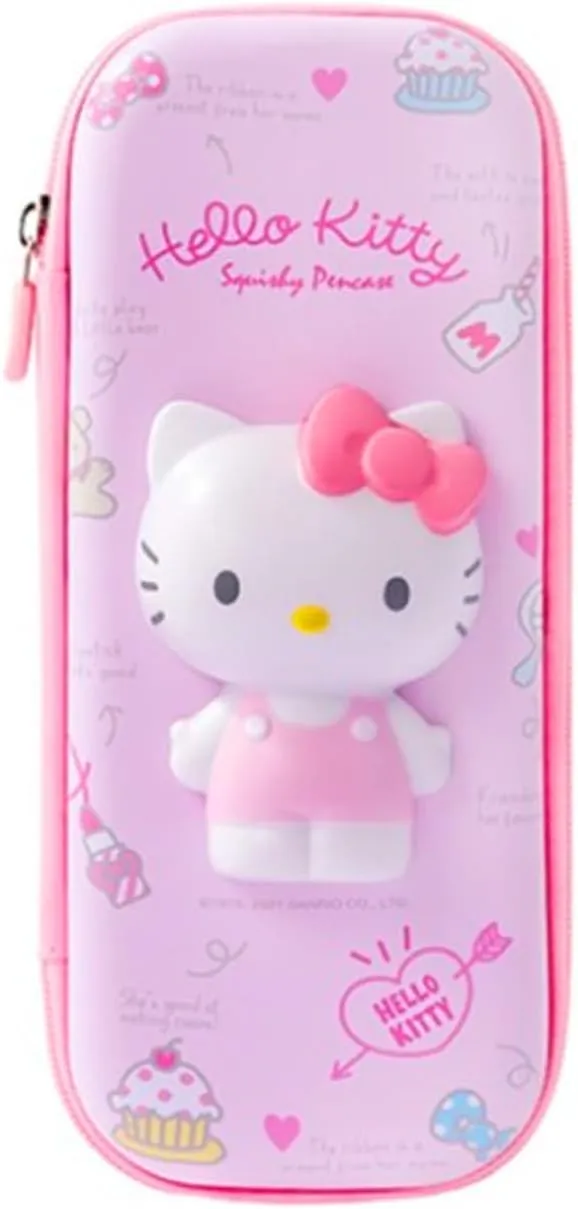 Lovely anime character pouch, travel makeup brush holder, mini bag, multipurpose pouch (Pink ribbon cat)