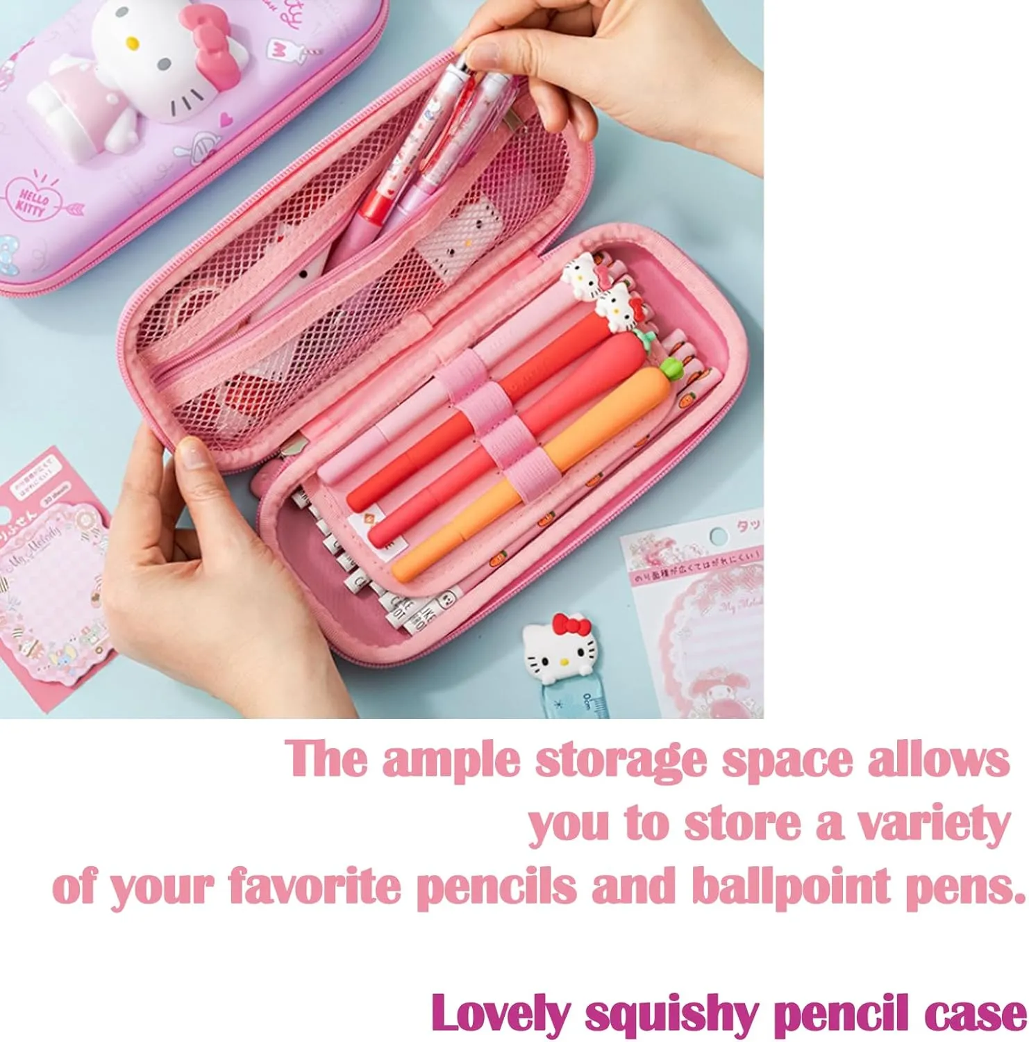 Lovely anime character pouch, travel makeup brush holder, mini bag, multipurpose pouch (Pink ribbon cat)