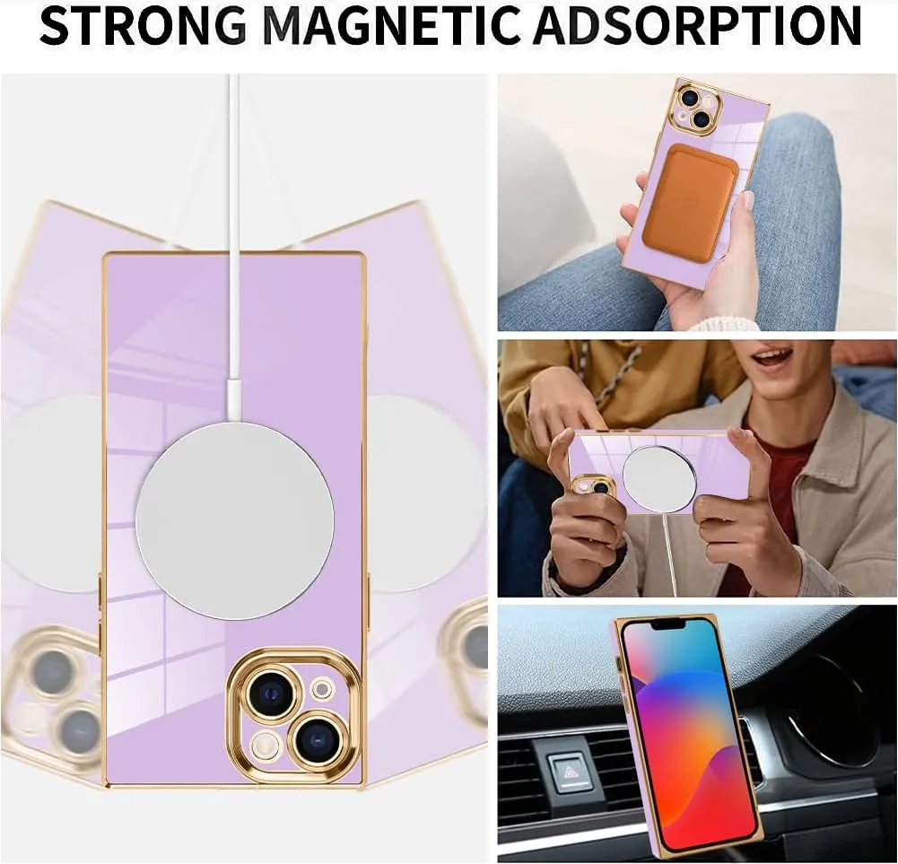 LSL Magnetic Case for iPhone 15 [Compatible with MagSafe] Soft TPU Bumper Anti-Drop Anti-Scratch Shock Absorption Protective Slim Luxury Plating Cover for Women Girls Men - Purple