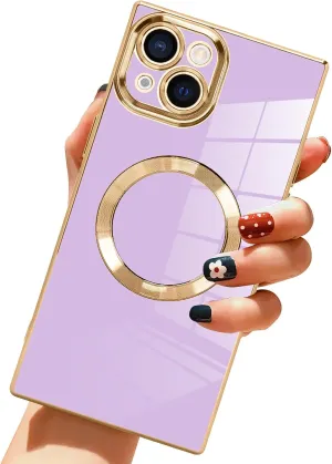 LSL Magnetic Case for iPhone 15 [Compatible with MagSafe] Soft TPU Bumper Anti-Drop Anti-Scratch Shock Absorption Protective Slim Luxury Plating Cover for Women Girls Men - Purple