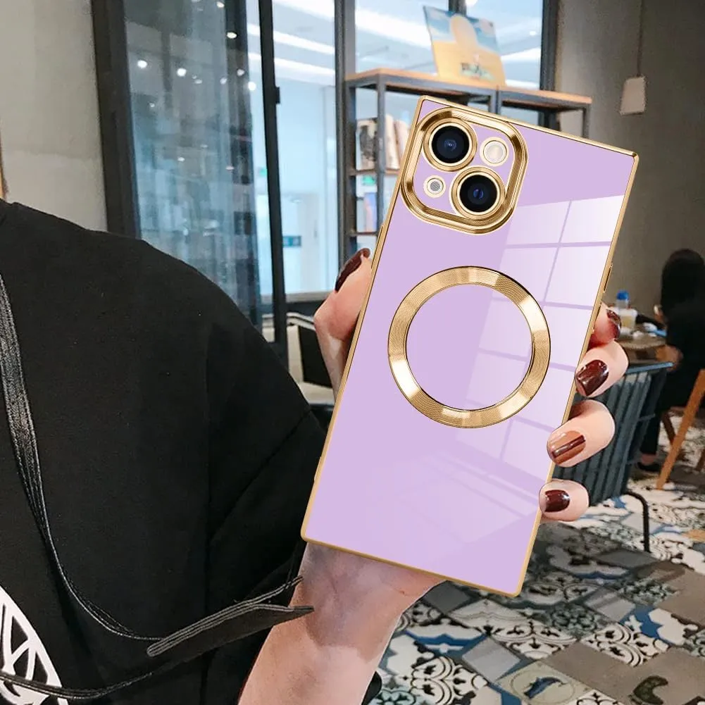 LSL Magnetic Case for iPhone 15 [Compatible with MagSafe] Soft TPU Bumper Anti-Drop Anti-Scratch Shock Absorption Protective Slim Luxury Plating Cover for Women Girls Men - Purple