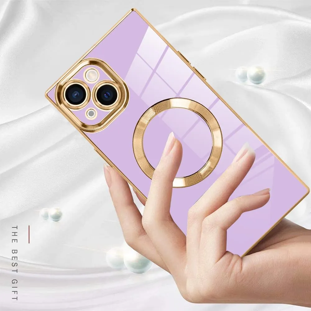 LSL Magnetic Case for iPhone 15 [Compatible with MagSafe] Soft TPU Bumper Anti-Drop Anti-Scratch Shock Absorption Protective Slim Luxury Plating Cover for Women Girls Men - Purple