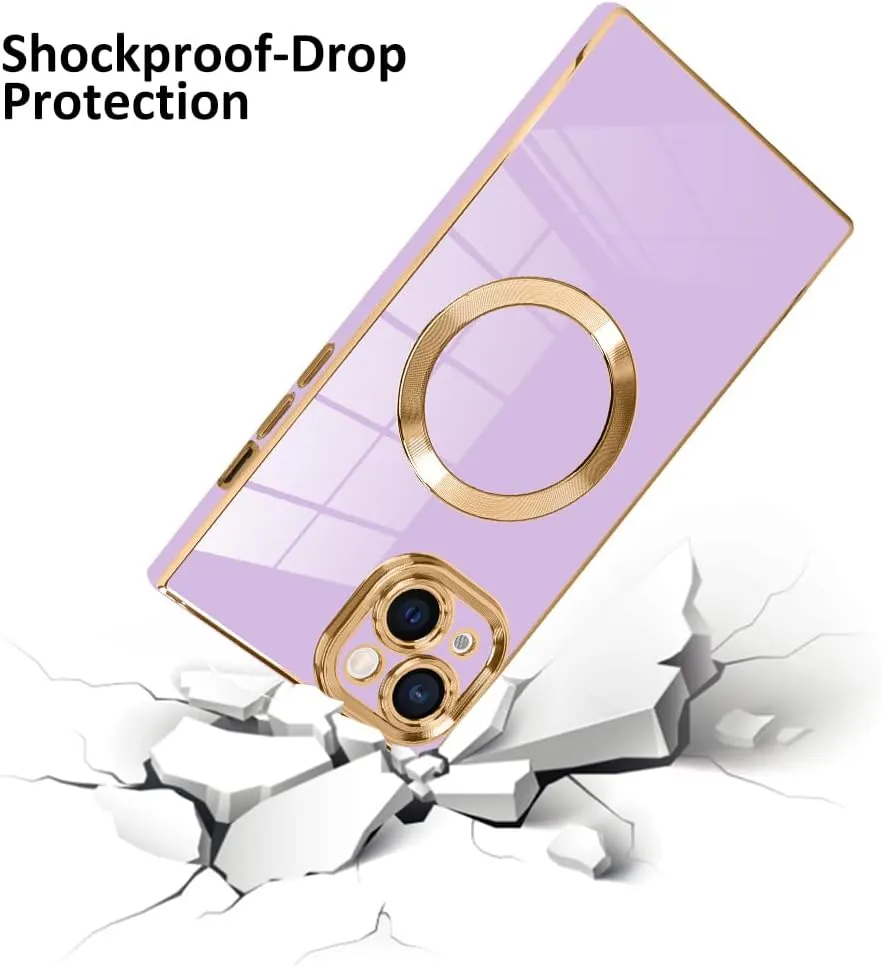 LSL Magnetic Case for iPhone 15 [Compatible with MagSafe] Soft TPU Bumper Anti-Drop Anti-Scratch Shock Absorption Protective Slim Luxury Plating Cover for Women Girls Men - Purple