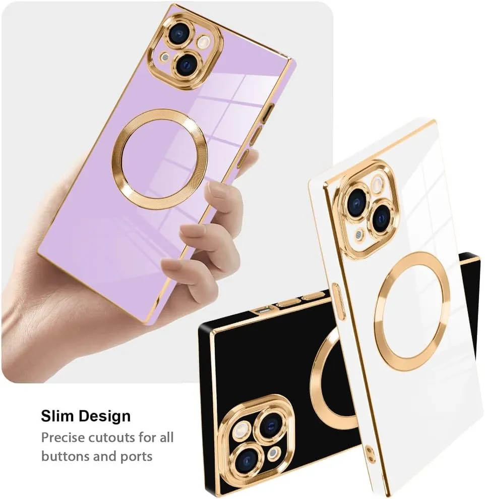 LSL Magnetic Case for iPhone 15 [Compatible with MagSafe] Soft TPU Bumper Anti-Drop Anti-Scratch Shock Absorption Protective Slim Luxury Plating Cover for Women Girls Men - Purple
