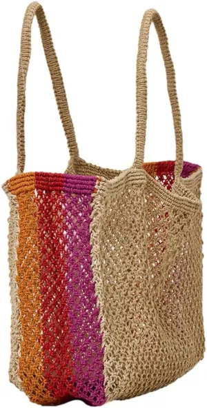 L*Space Moonlight Bag, Featuring Colorful Sides and Woven Handles, Large Everyday Travel Tote, Mango Pimento Berry