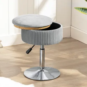 LUE BONA 360°Swivel Vanity Stool Chair for Makeup Room, Height Adjustable Stool for Vanity with Storage, Small Grey Velvet for Bathroom, Living Room