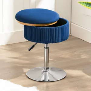 LUE BONA 360°Swivel Vanity Stool Chair for Makeup Room, Height Adjustable Stool for Vanity with Storage, Small Navy Blue Velvet for Bathroom, Living Room