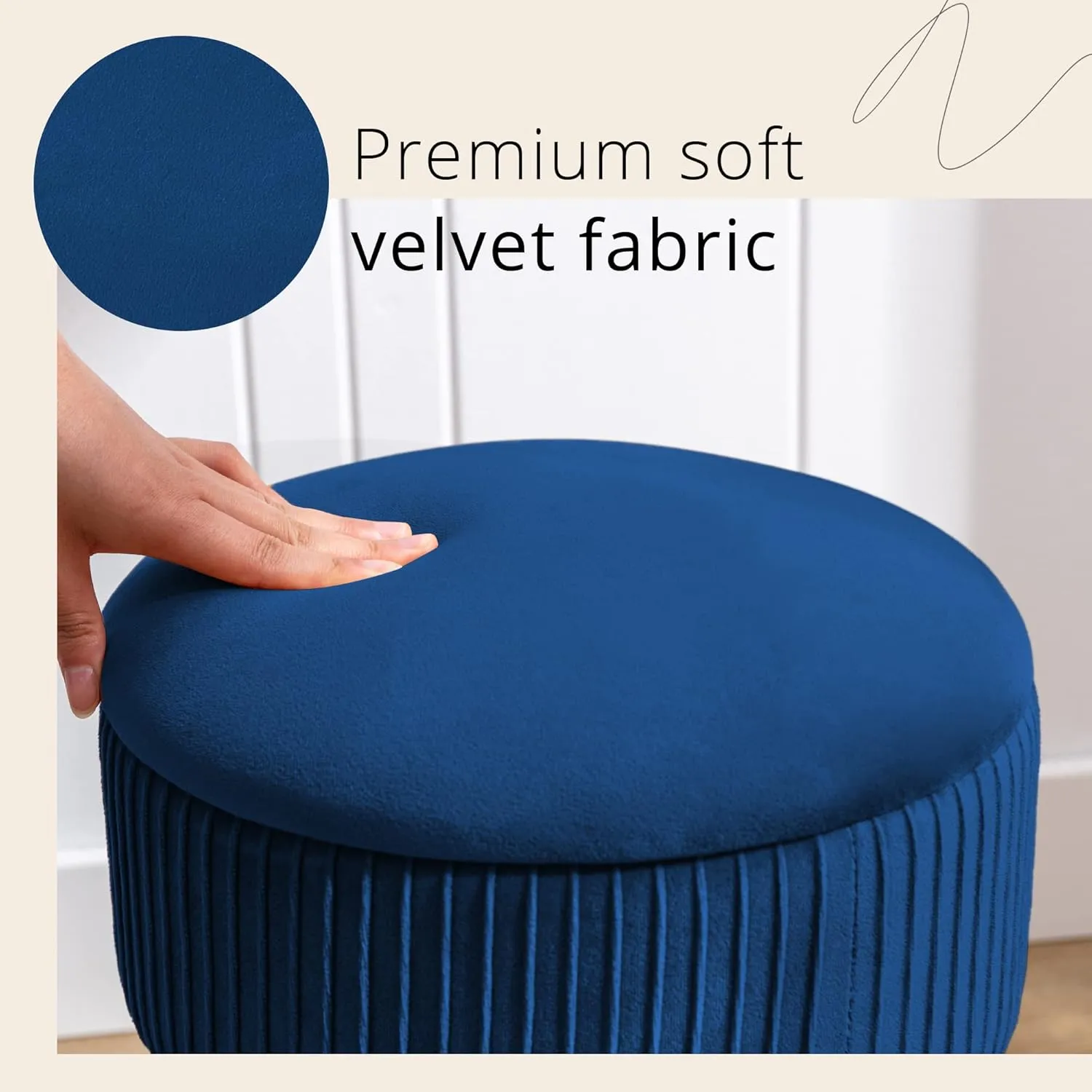 LUE BONA 360°Swivel Vanity Stool Chair for Makeup Room, Height Adjustable Stool for Vanity with Storage, Small Navy Blue Velvet for Bathroom, Living Room