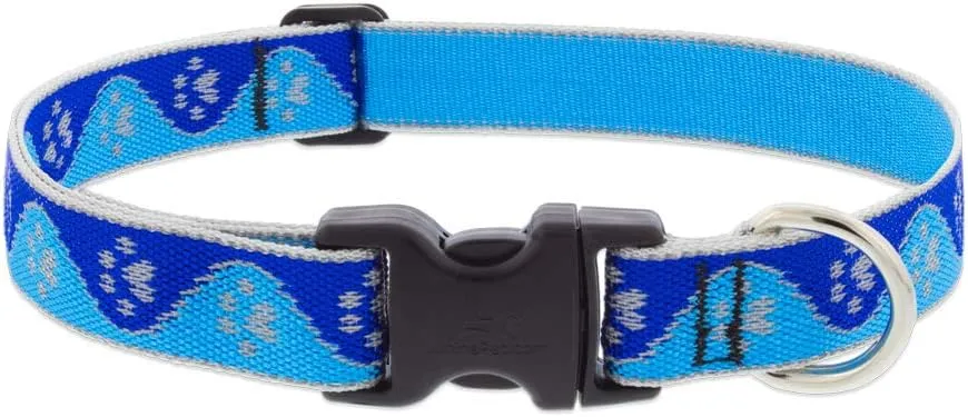 Lupine Reflective Dog Collar 1" Wide Blue Paws Adjusts from 12" to 20"