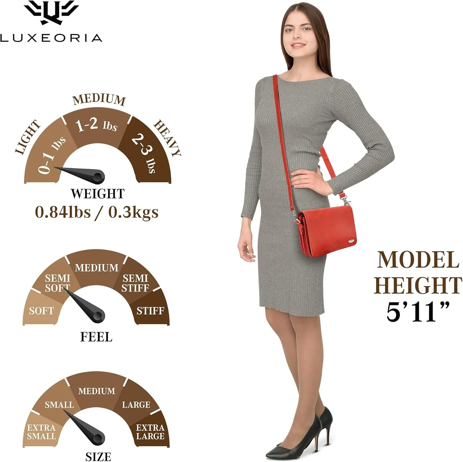 LUXEORIA Genuine Leather Crossbody Bags for Women, Small Travel Purses, Mobile & Credit Card Pockets with Adjustable Strap