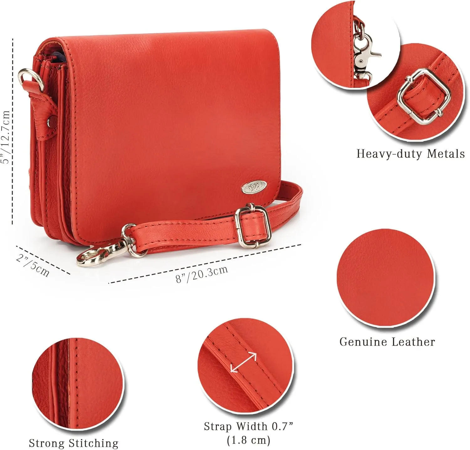 LUXEORIA Genuine Leather Crossbody Bags for Women, Small Travel Purses, Mobile & Credit Card Pockets with Adjustable Strap