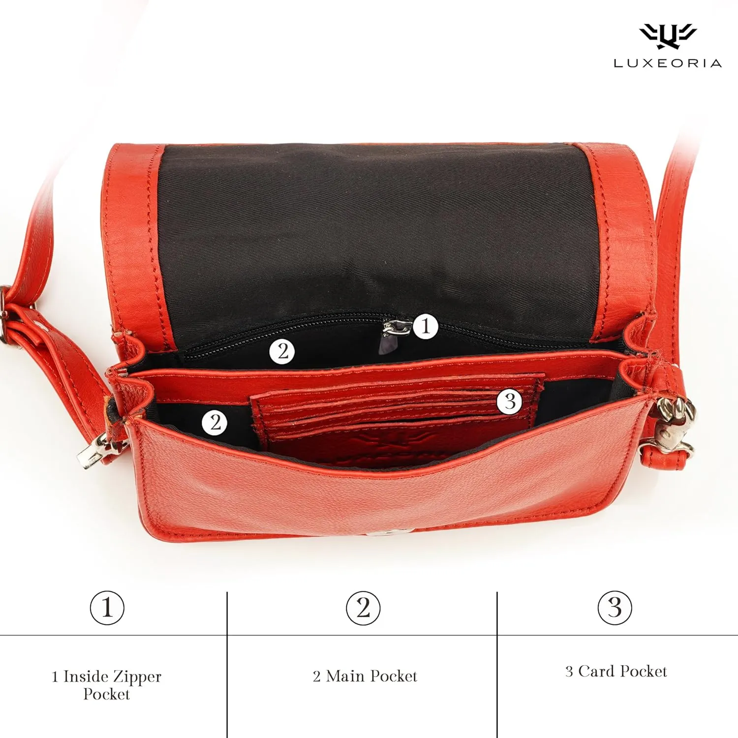 LUXEORIA Genuine Leather Crossbody Bags for Women, Small Travel Purses, Mobile & Credit Card Pockets with Adjustable Strap