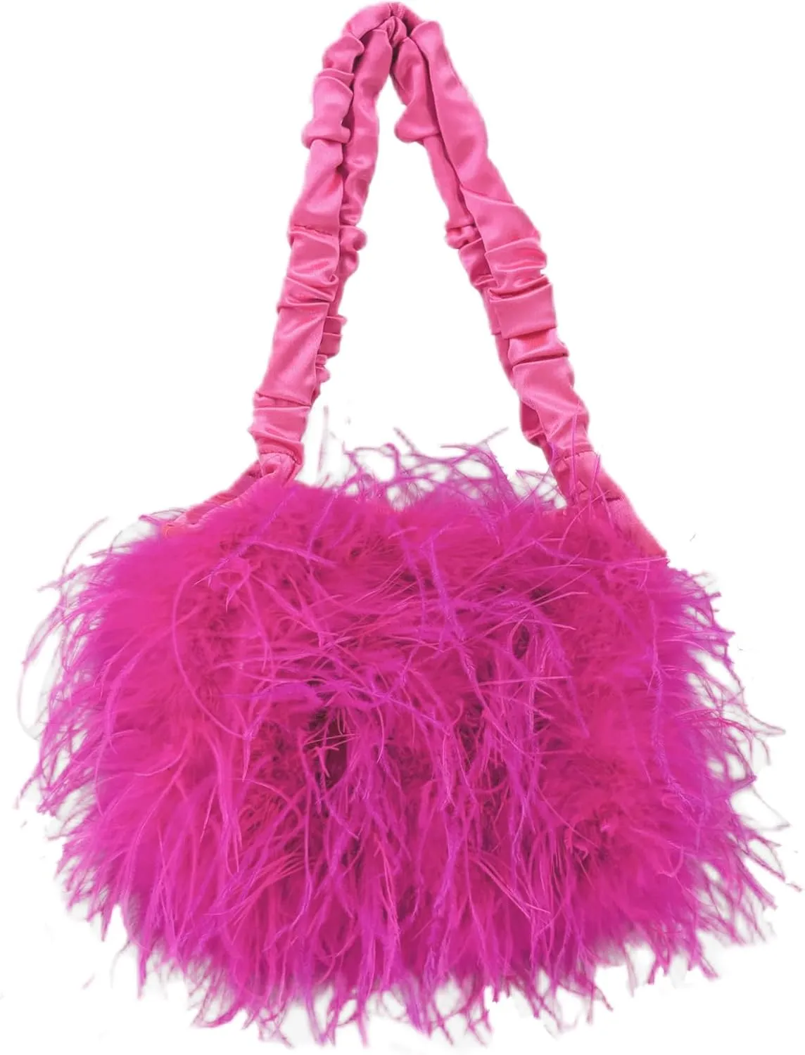 LVCOMEFF Women Ostrich Feather Purse Handbag Holiday Y2K Hobos Shoulder Bag with Pleated Strap for Party Prom