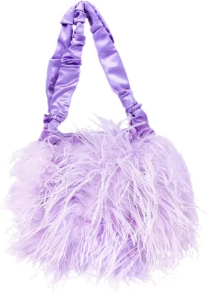 LVCOMEFF Women Ostrich Feather Purse Handbag Holiday Y2K Hobos Shoulder Bag with Pleated Strap for Party Prom