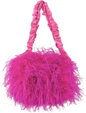 LVCOMEFF Women Ostrich Feather Purse Handbag Holiday Y2K Hobos Shoulder Bag with Pleated Strap for Party Prom