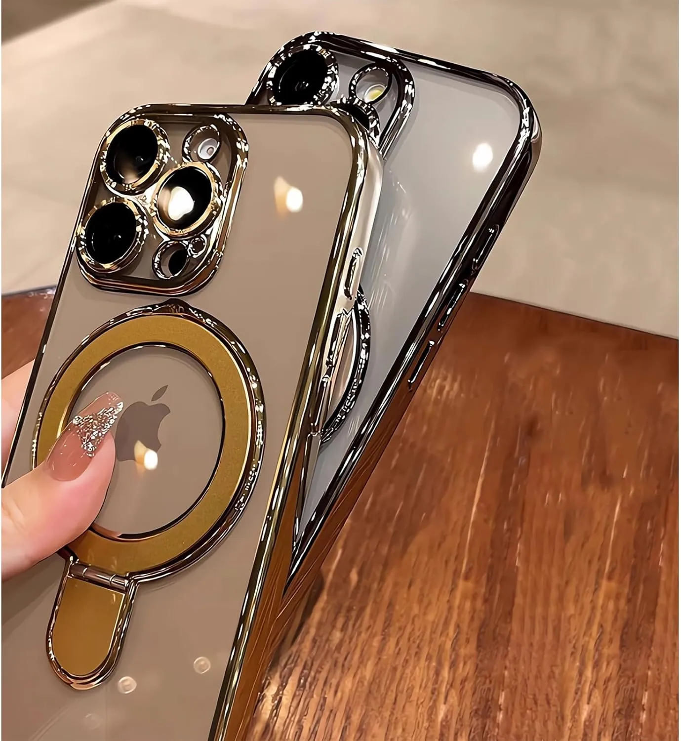 LXK Magnetic Invisible Stand for iPhone 16 Pro Case 6.3" Compatible with MagSafe, Military-Grade Protection, with Camera Protector, Clear Scratch-Resistant Back Cover for iPhone 16 Pro,Desert Titanium