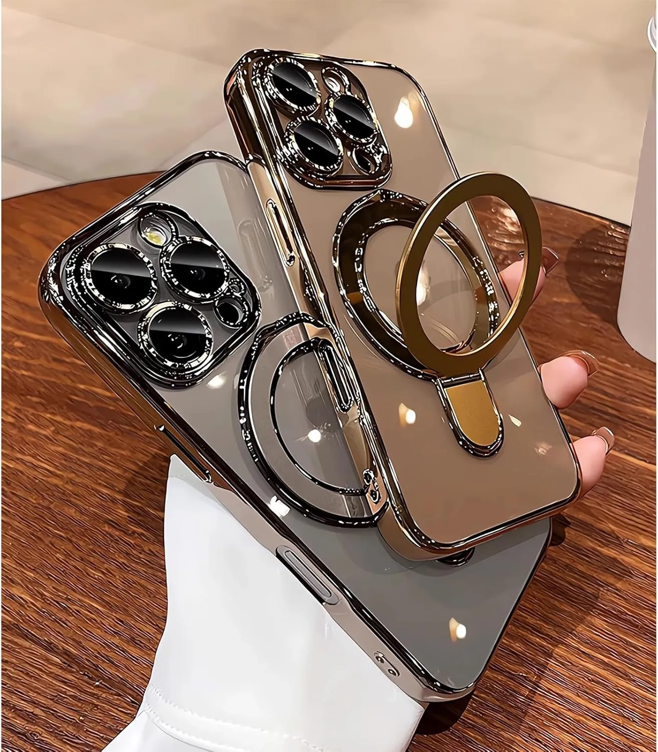 LXK Magnetic Invisible Stand for iPhone 16 Pro Case 6.3" Compatible with MagSafe, Military-Grade Protection, with Camera Protector, Clear Scratch-Resistant Back Cover for iPhone 16 Pro,Desert Titanium