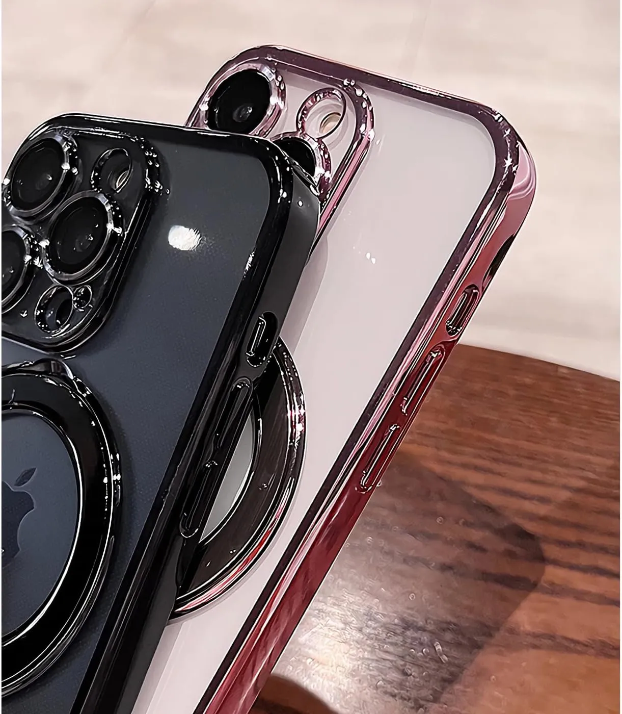 LXK Magnetic Invisible Stand for iPhone 16 Pro Max Case 6.9" Compatible with MagSafe, Military-Grade Protection, with Camera Protector, Clear Scratch-Resistant Back Cover for iPhone 16 ProMax Pink