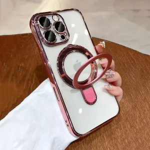 LXK Magnetic Invisible Stand for iPhone 16 Pro Max Case 6.9" Compatible with MagSafe, Military-Grade Protection, with Camera Protector, Clear Scratch-Resistant Back Cover for iPhone 16 ProMax Pink