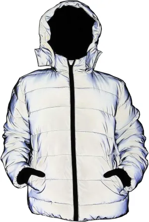 LZLRUN Rainbow Reflective Winter Jacket Coat Women Men Thick Warm Cotton Windbreaker Hooded
