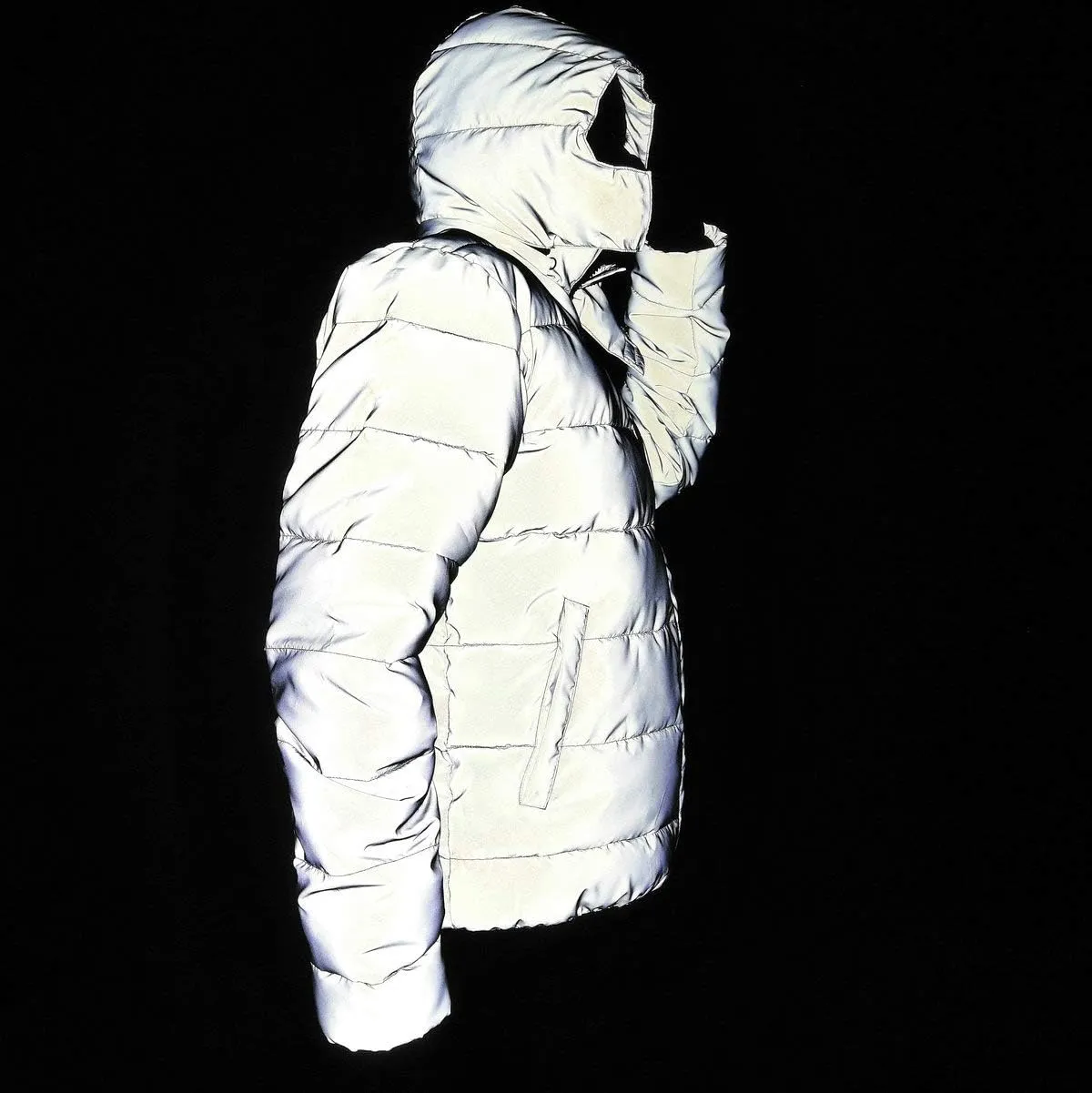 LZLRUN Rainbow Reflective Winter Jacket Coat Women Men Thick Warm Cotton Windbreaker Hooded