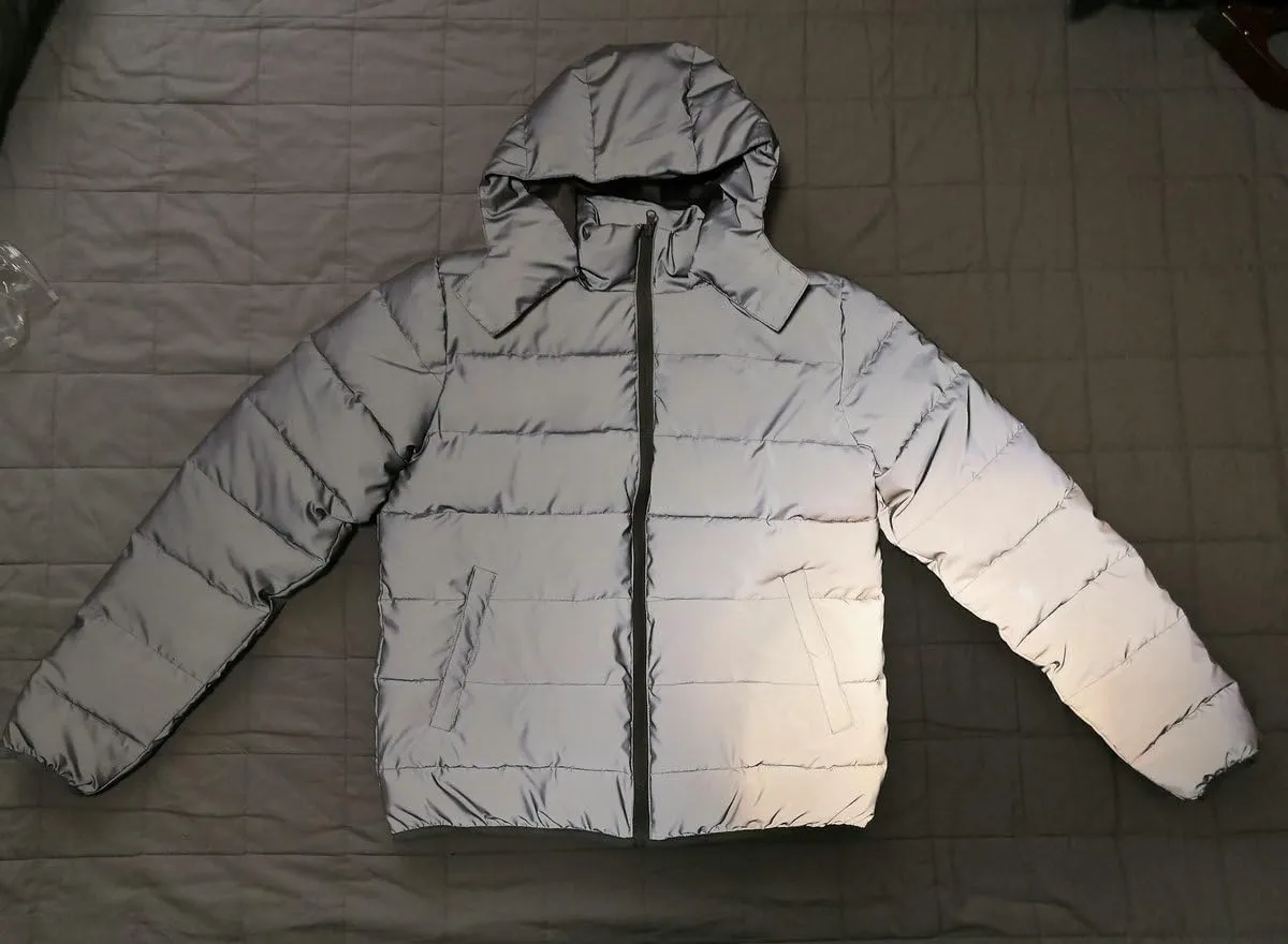 LZLRUN Rainbow Reflective Winter Jacket Coat Women Men Thick Warm Cotton Windbreaker Hooded