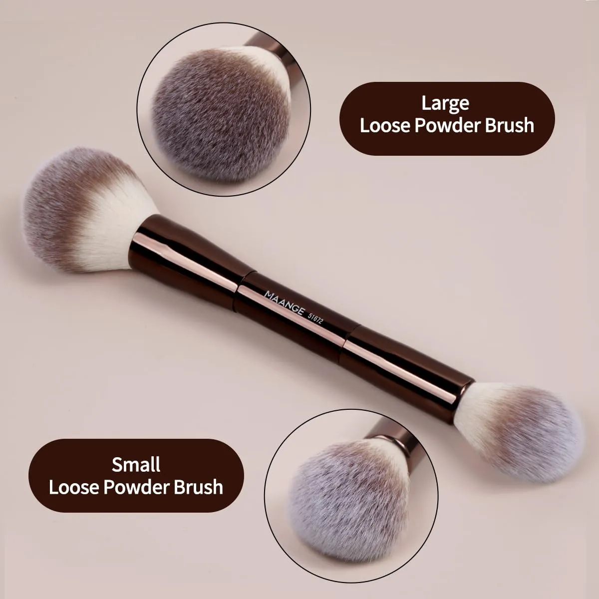MAANGE 7pcs Makeup Brush Set Double Sided Kabuki Makeup Brushes Contour Brush for Foundation Liquid Powder Concealer Cream Cosmetics Bronzer Blending Blush Buffing Makeup Tools (Coffee)