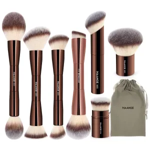 MAANGE 7pcs Makeup Brush Set Double Sided Kabuki Makeup Brushes Contour Brush for Foundation Liquid Powder Concealer Cream Cosmetics Bronzer Blending Blush Buffing Makeup Tools (Coffee)