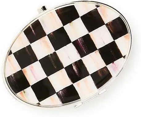 MACKENZIE-CHILDS Silver-Plated Compact Mirror, Cute Travel Makeup Mirror, Courtly Check