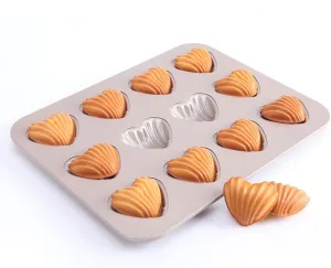 Madeleine Mold Cake Pan, 12 Cavity Heart Shape Cake Pan Mini Tea Cake Pans Non-Stick Heart-shaped Shello Madeline Bakewarefor Baking