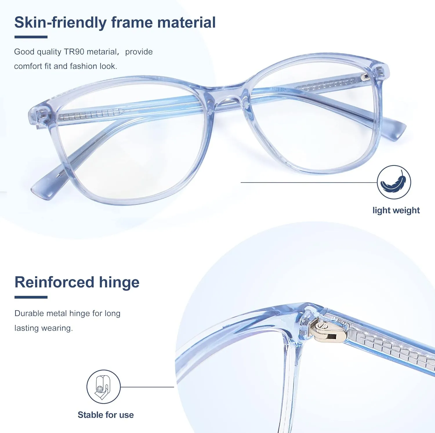 Madison Avenue Blue Light Blocking Glasses Anti Eyestrain UV Glare Blue Light Glasses for Women TV Phone Computer Gaming Eyeglasses (Clear Blue)