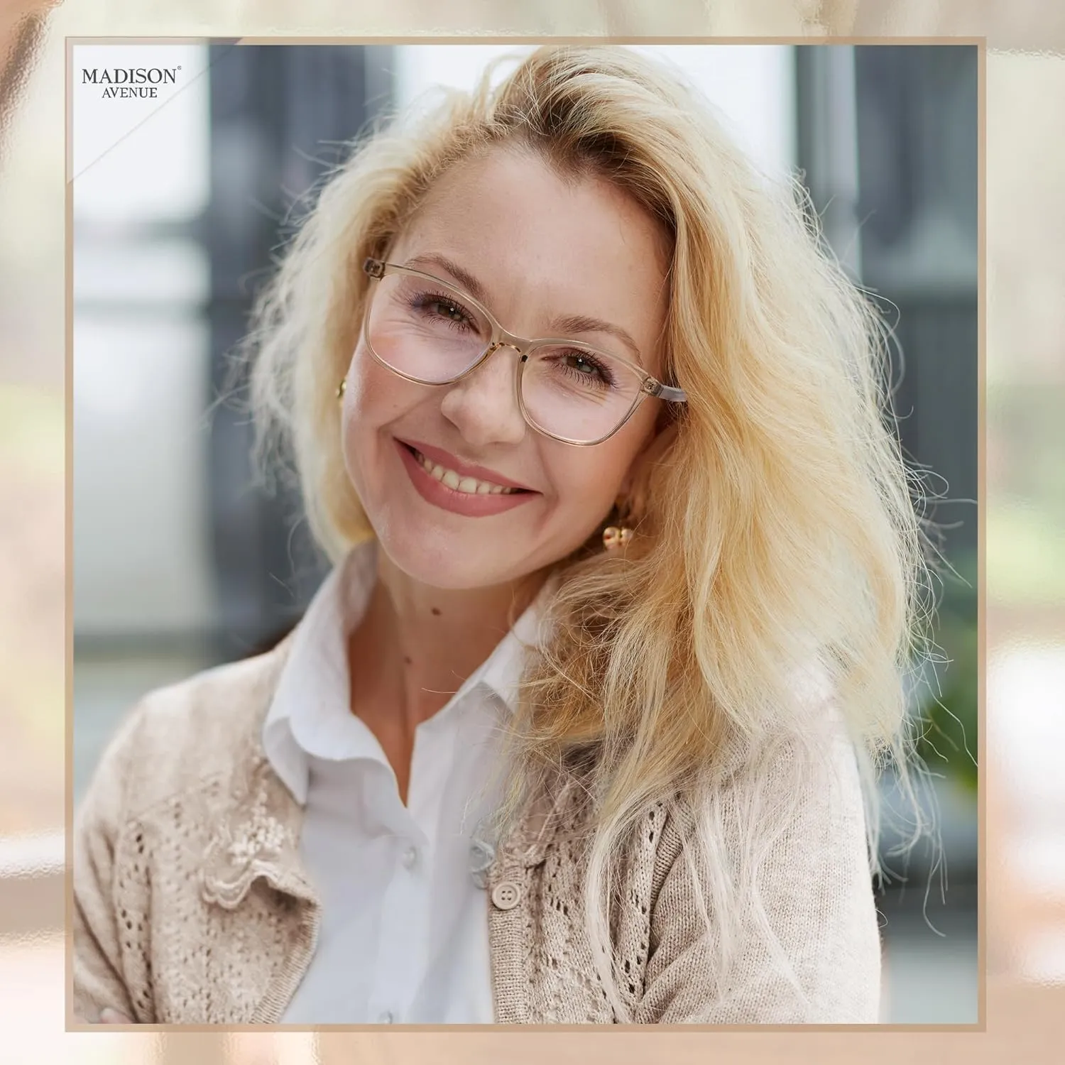 Madison Avenue Square Vintage TR90 Blue Light Blocking Reading Glasses for Women with Case, Anti Glare/Eyestrain Computer Readers Coffee Brown  1.0