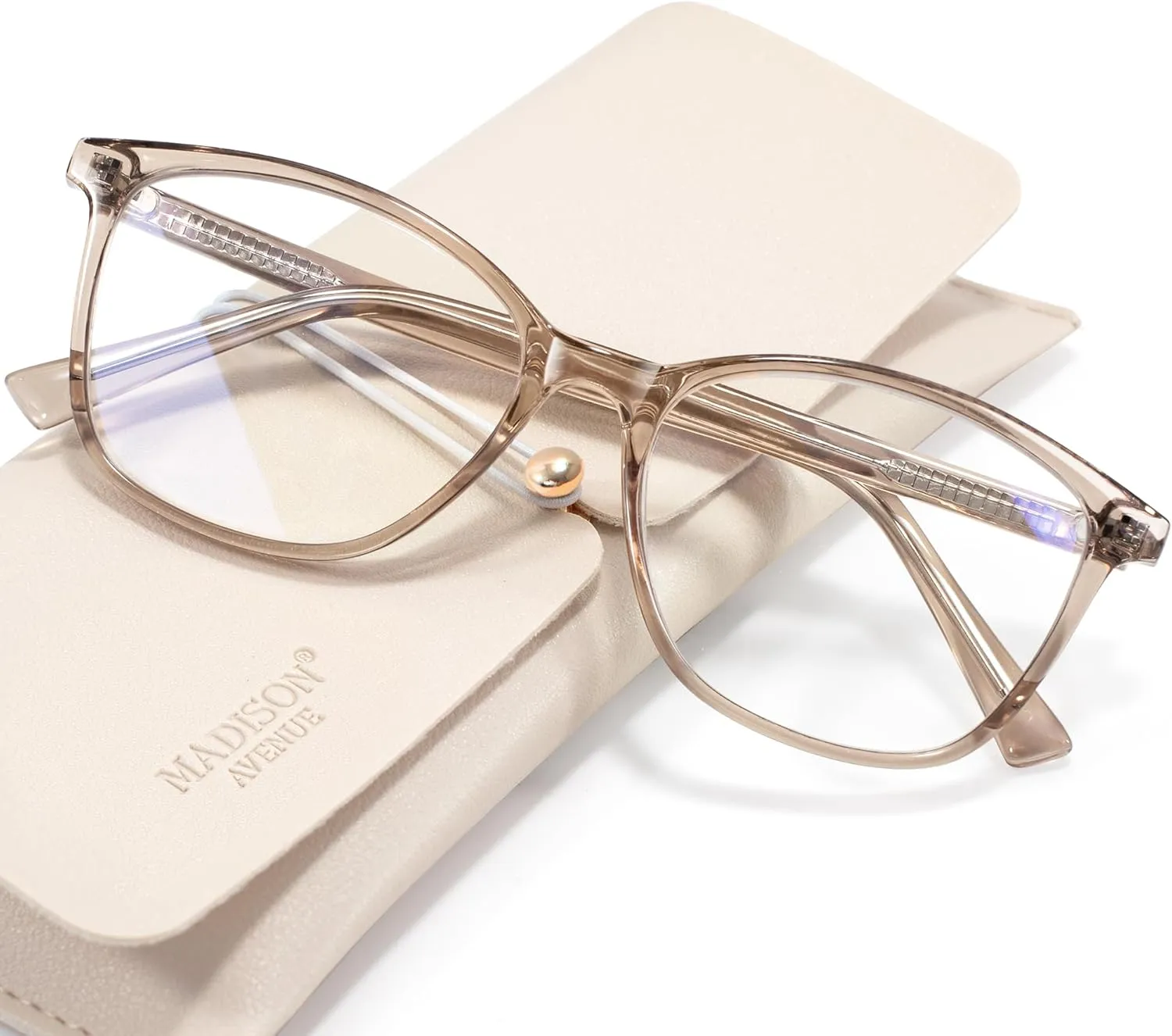Madison Avenue Square Vintage TR90 Blue Light Blocking Reading Glasses for Women with Case, Anti Glare/Eyestrain Computer Readers Coffee Brown  1.0