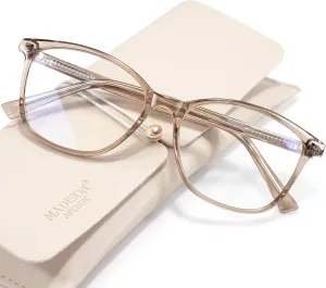 Madison Avenue Square Vintage TR90 Blue Light Blocking Reading Glasses for Women with Case, Anti Glare/Eyestrain Computer Readers Coffee Brown  1.0