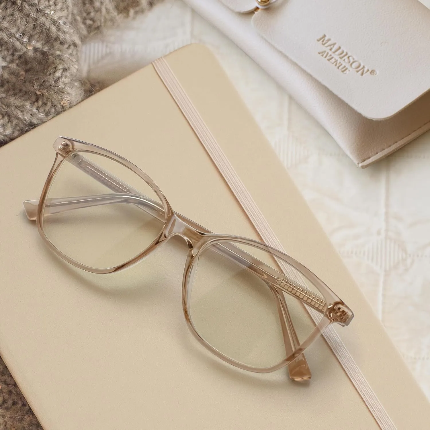 Madison Avenue Square Vintage TR90 Blue Light Blocking Reading Glasses for Women with Case, Anti Glare/Eyestrain Computer Readers Coffee Brown  1.0