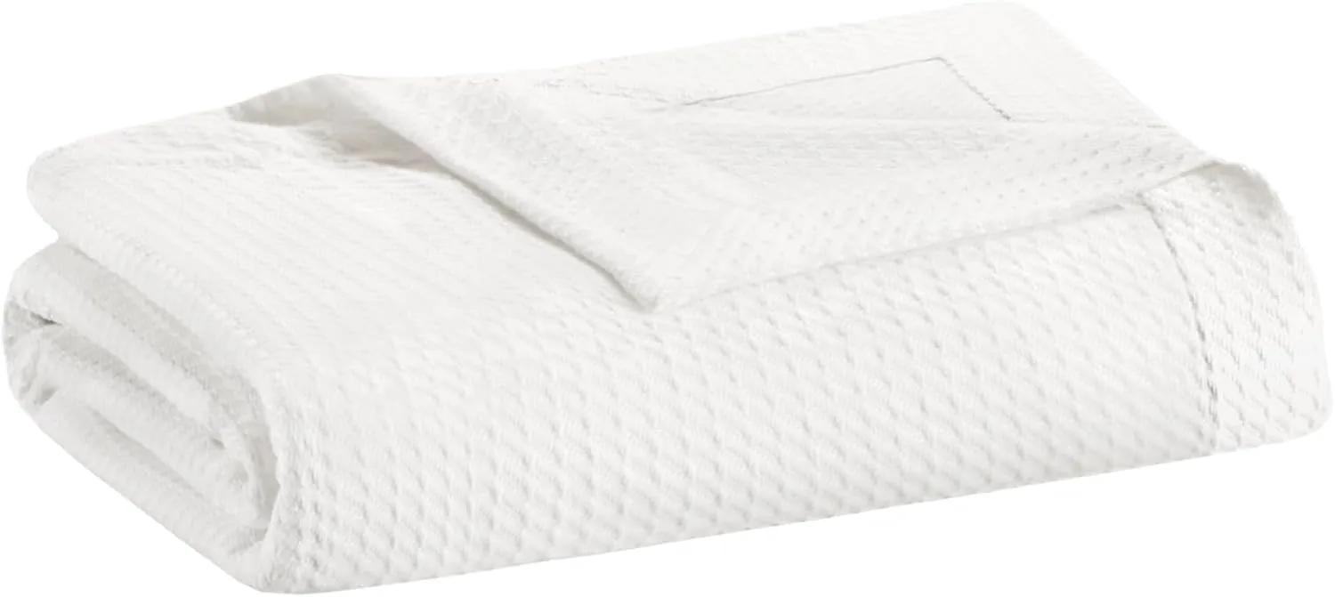 Madison Park Egyptian Cotton Luxury Blanket White 108x90 King Size Knit Premium Soft Cozy 100% Cerified Egyptian Cotton For Bed, Couch or Sofa