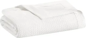 Madison Park Egyptian Cotton Luxury Blanket White 108x90 King Size Knit Premium Soft Cozy 100% Cerified Egyptian Cotton For Bed, Couch or Sofa